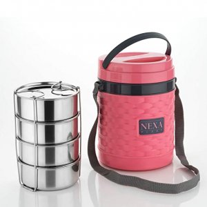 Neev 4 Container Lunch Box tifin Insulated Stainless Steel Outer Plastic Lunch Box, 800 ml